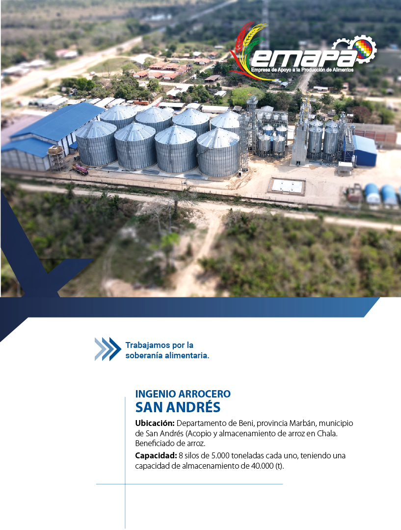 Se dedica al acopio, almacenamiento, procesamiento y comercialización de arroz. Este complejo industrial utiliza tecnología avanzada para garantizar la calidad del producto final. Además, apoya a los productores locales, asegurando la compra de sus cosechas a precios justos y contribuyendo a la seguridad alimentaria del país.